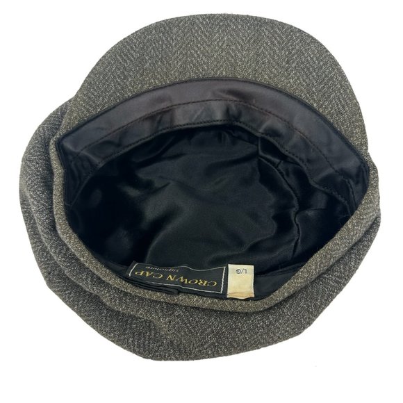 Vintage Crown Cap Signature L Brown Grey Tweed Newsboy Flatcap Hat Cap Cadet - Picture 10 of 12